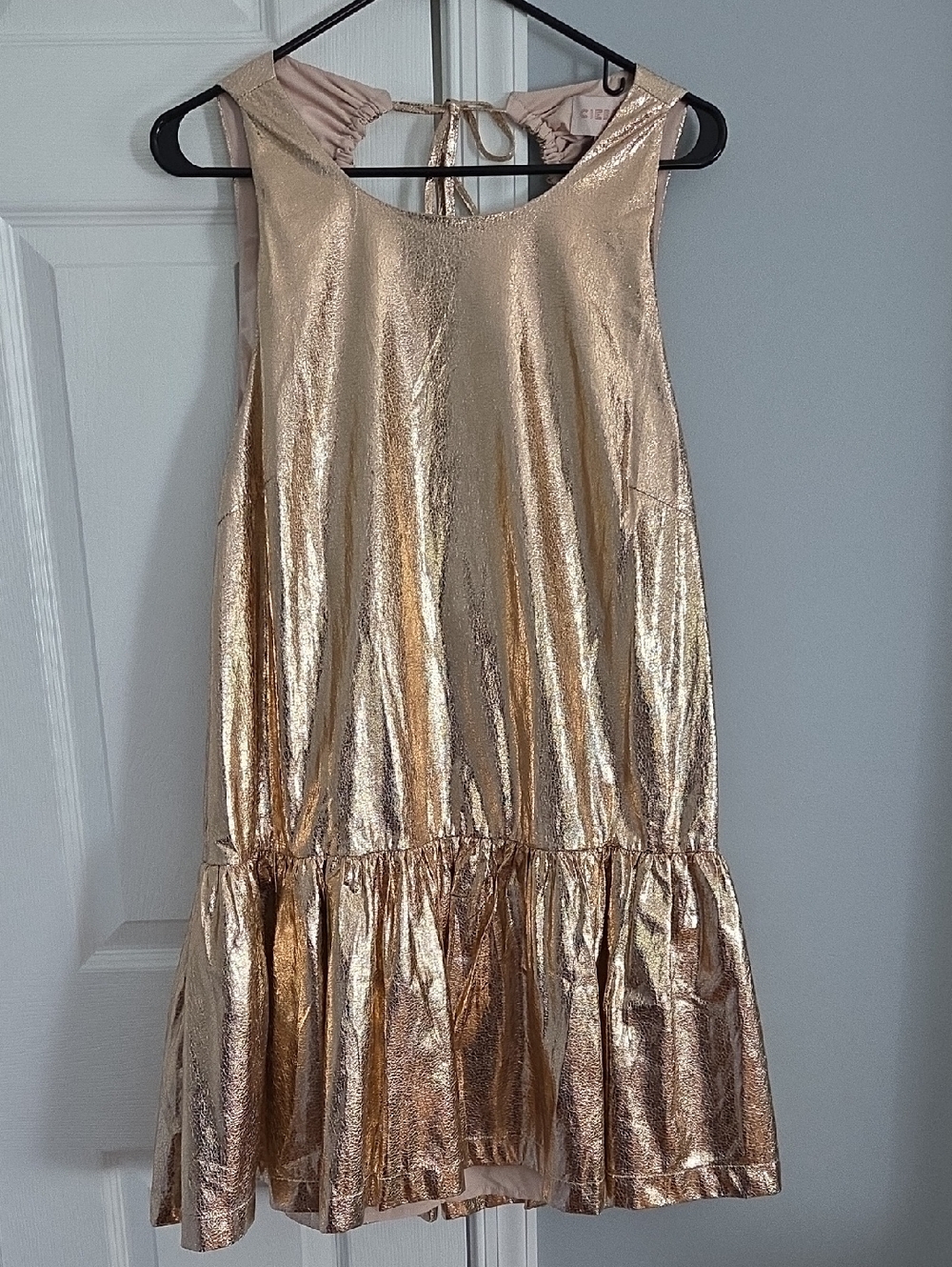 Ciebon Rose Gold Metallic Ruffle Shift Dress Size Medium
